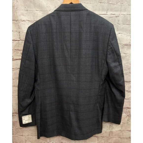 Jos A Bank Sport Coat Blazer 40 S Joseph Windowpane Check Wool Silk Navy NEW - Picture 5 of 6
